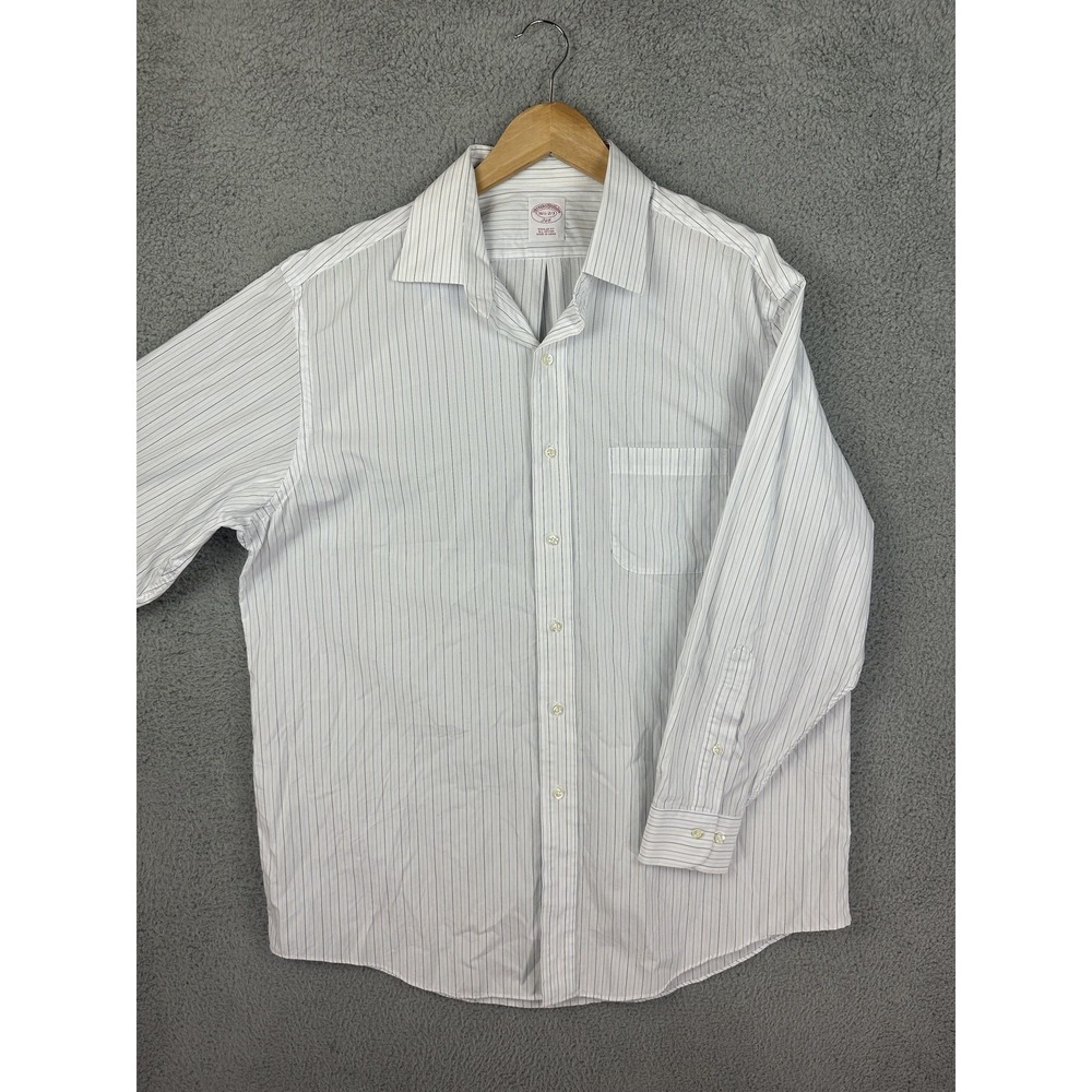 Brooks Brothers 346 Shirt Mens 16 1/2 White Blue Striped Regular Fit Dress Mens
